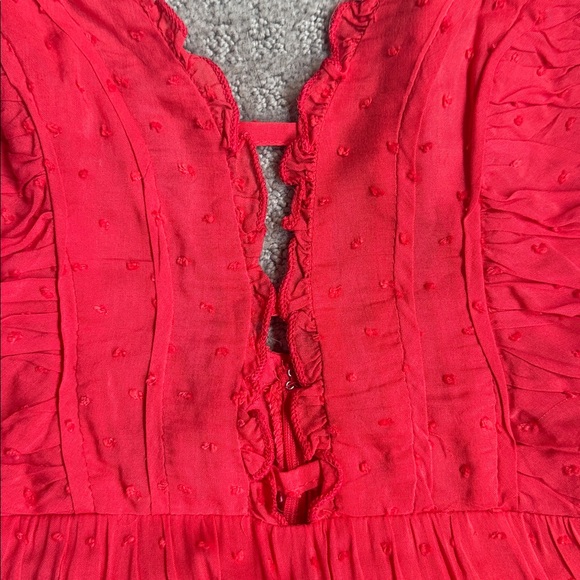 Selfie Leslie poppy red low back Riley Deep Vneckline Ruffle Detail Sun Dress - Picture 3 of 5